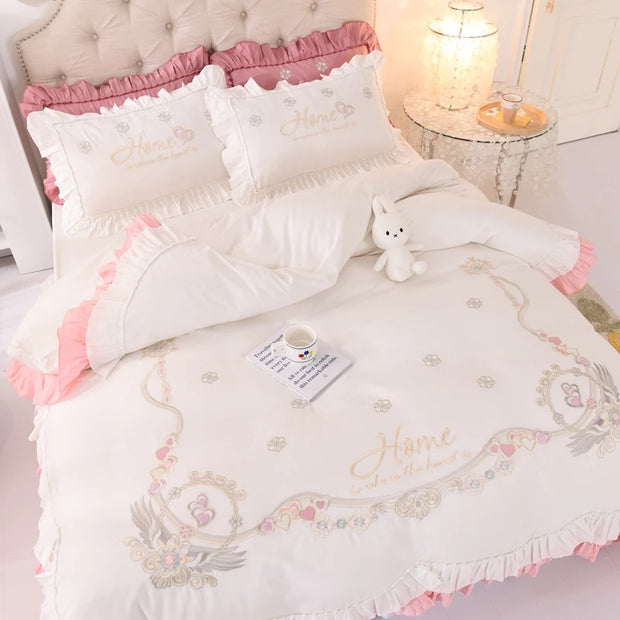 Embroidery Cotton Floral Bedding Set