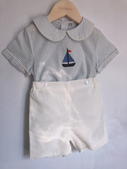 Hand Embroidered Shirt & White Shorts Set