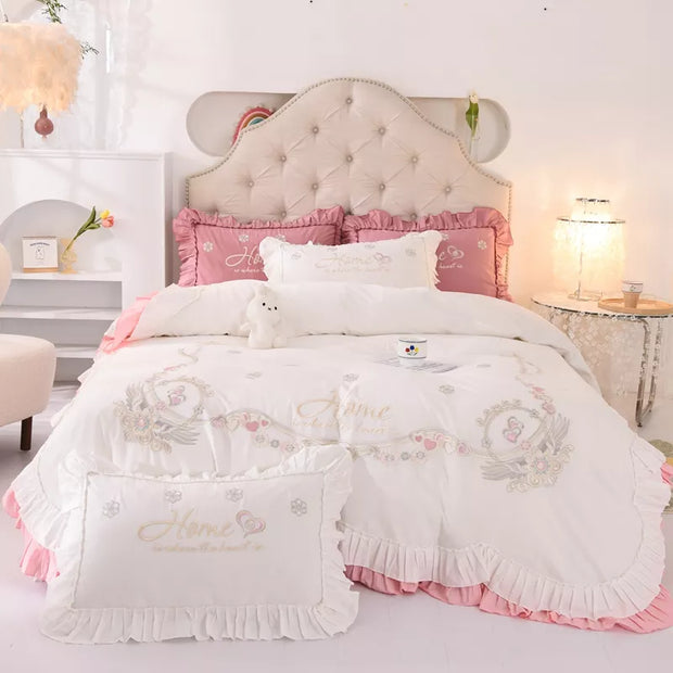 Embroidery Cotton Floral Bedding Set