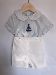 Hand Embroidered Shirt & White Shorts Set