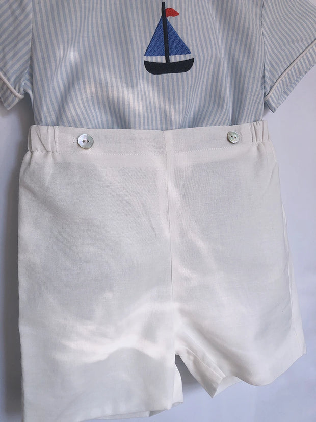 Hand Embroidered Shirt & White Shorts Set