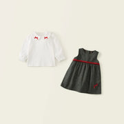 Young Girls Red Sweater Set, White Blouse & Sleeveless Dresses