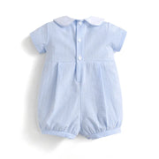 Baby Boy Smocked Blue Embroidered Jumpsuit