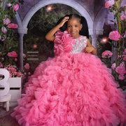 Girl's knee-length pink long-flower frocks for birthday party