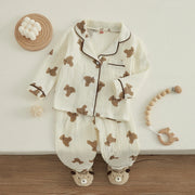 Bear Print Long Sleeve Spring Clothes Casual Set