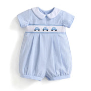 Baby Boy Smocked Blue Embroidered Jumpsuit