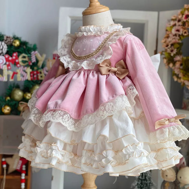 Baby Girls Cute Lace Corduroy Evening Dress