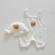 Baby Muslin Set Romper and Hat with Cartoon Bear