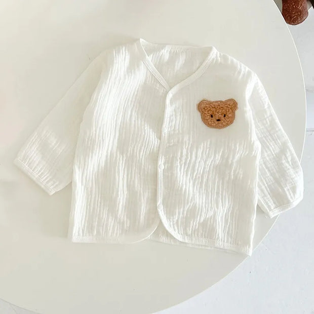 Baby Muslin Set Romper and Hat with Cartoon Bear