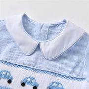 Baby Boy Smocked Blue Embroidered Jumpsuit